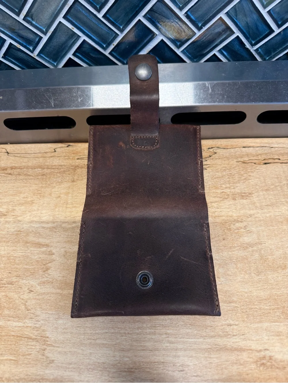 Classic Brown Leather Snap Card Wallet for Men